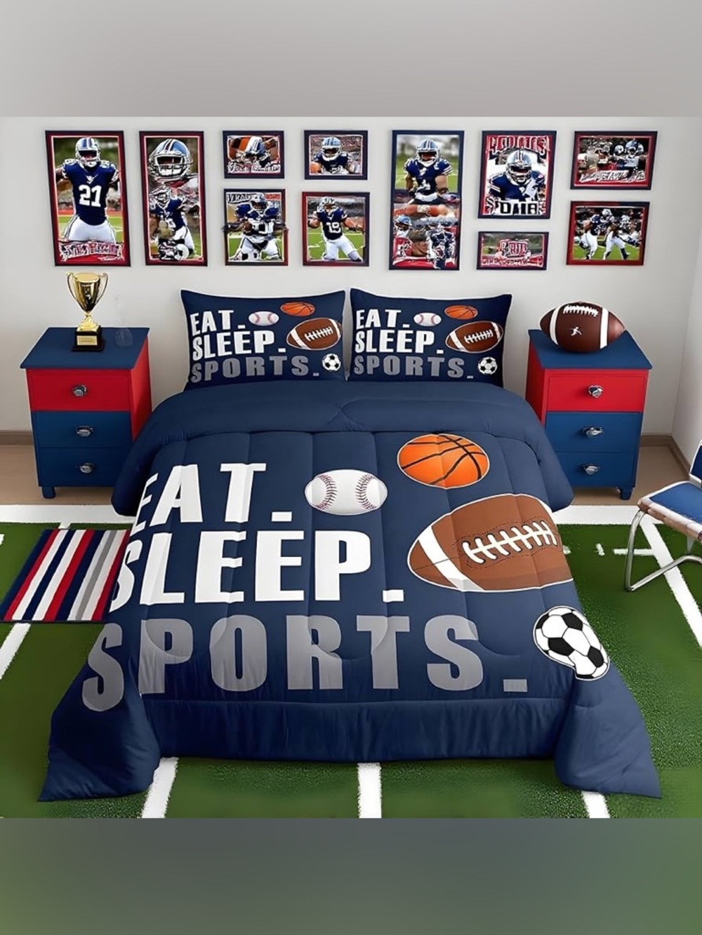 Feelyou Football Comforter Set King Size Kids Basketball Baseball Soccer